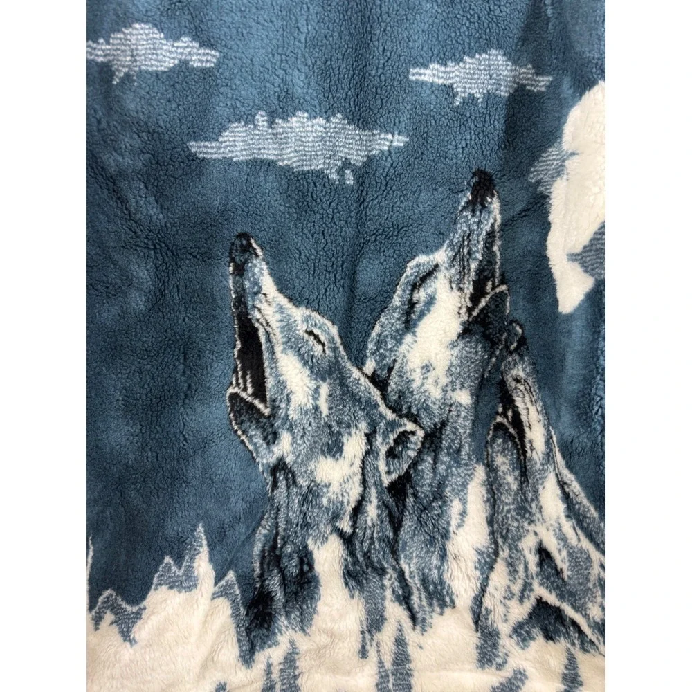Big Chill Vintage Wolf Fleece Jacket Mens XL Blue Sherpa Full Zip Made in USA‎